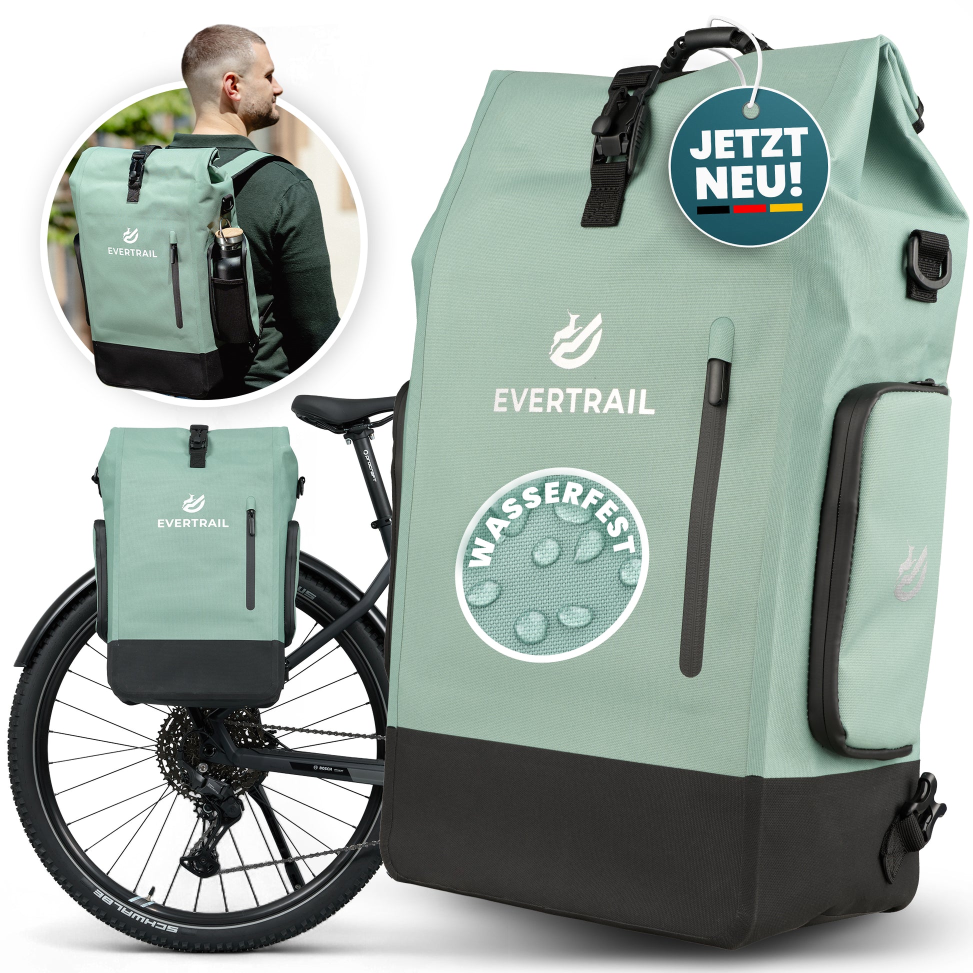 3in1 Fahrradtasche wasserdicht – Rucksack & Gepäckträger