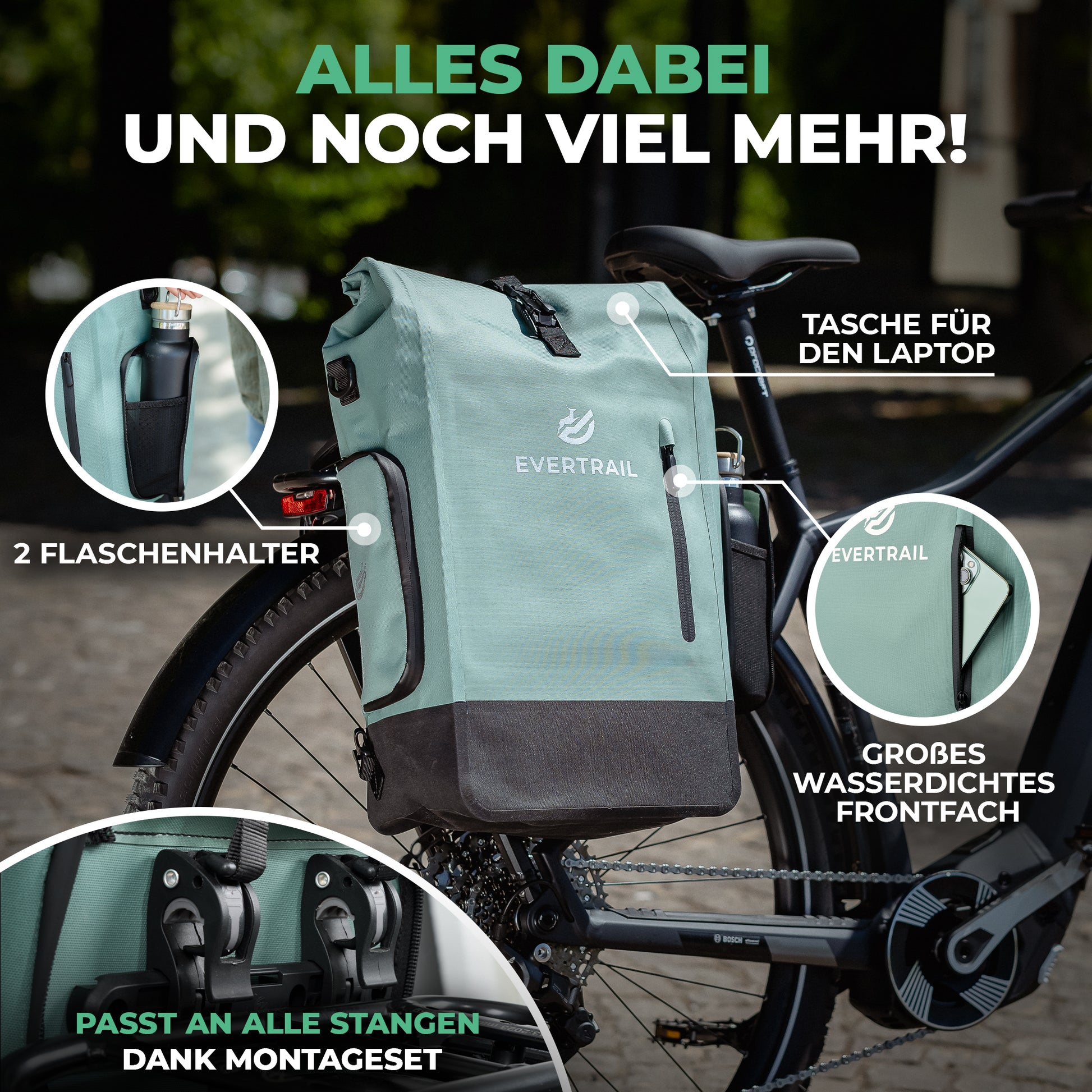 3in1 Fahrradtasche wasserdicht – Rucksack & Gepäckträger